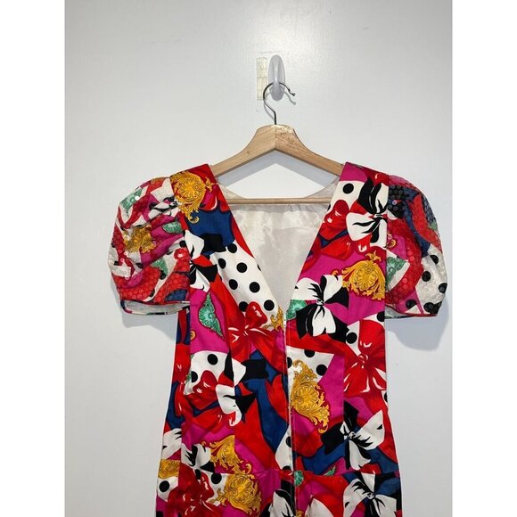 Morton Myles Vintage y2KPuff Sleeve Polka Dots Print Sequined Party Dress Women - Picture 6 of 10